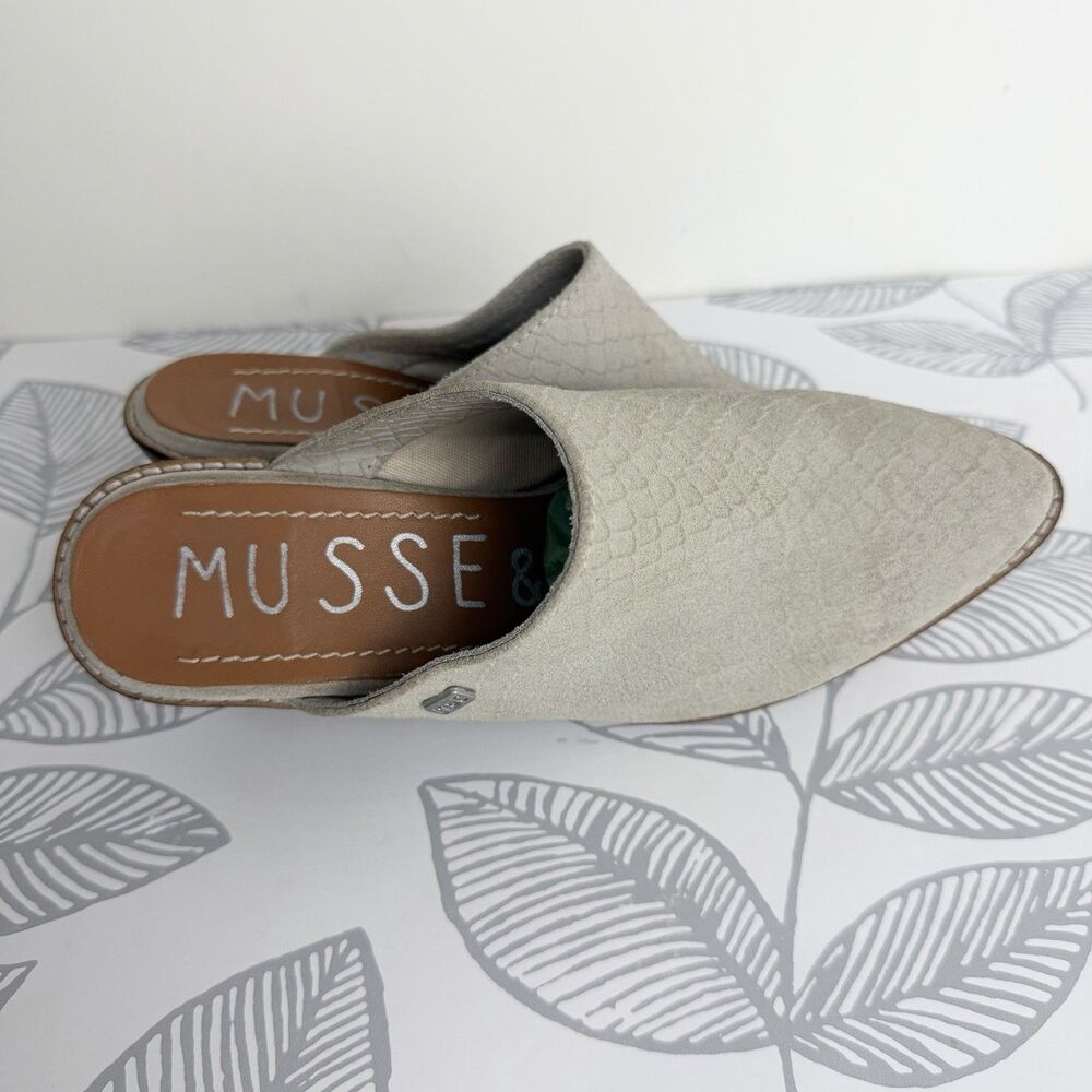 Musse And Cloud Helen Mules Booties Ivory Light Gray Leather Block Heel Women 7 - Picture 7 of 11